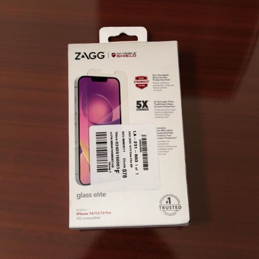 Sealed Zagg Invisible Shield, iPhone 14/13/13 Pro, Glass Elite, Unopened
